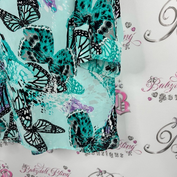 Northern Reflections top blouse long sleeve Teal Black Butterfly Blouse 🦋 - Picture 4 of 7